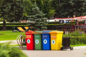 <img src="waste bins.jpg" alt="waste bins in all colours in parc">